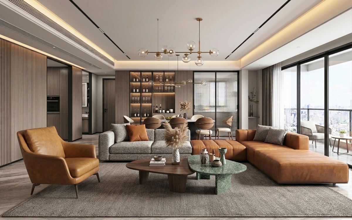 Living room of a completed Lapunne home